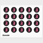 Sticker Rond Monogramme rose J (Feuille)