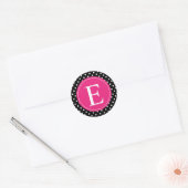 Sticker Rond Monogramme rose point noir (Enveloppe)