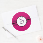 Sticker Rond Monogramme Rose profond Noir Broderie Dentelle Dee (Enveloppe)