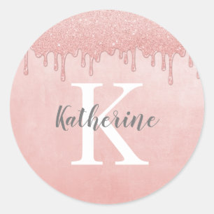 Sticker Rond Monogramme rose vif