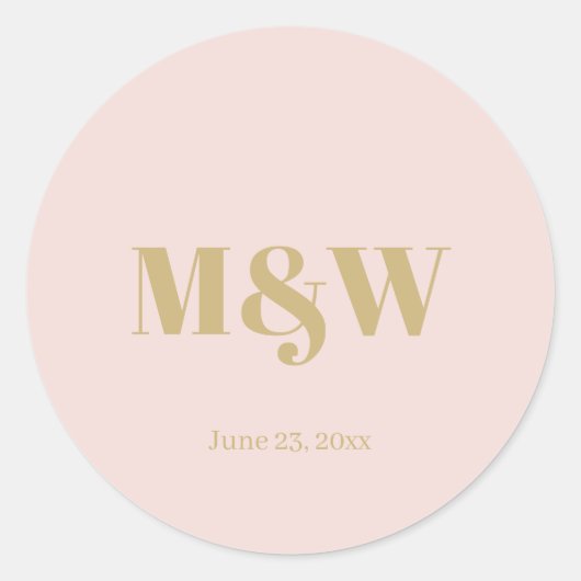 Sticker Rond monogramme rose vif mariage initiales or personnal (Devant)