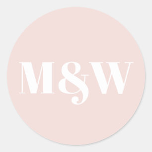 Sticker Rond monogramme rose vif mariage initiales personnalisé