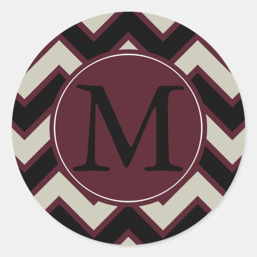 Sticker Rond Monogramme rouge crème noire Chevron (Devant)