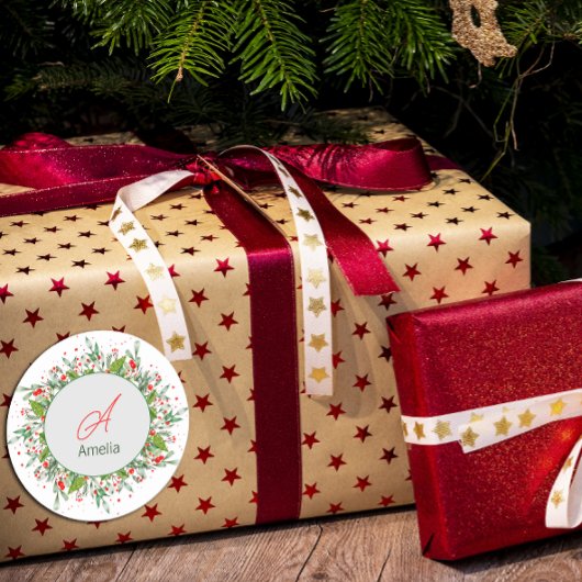 Sticker Rond Monogramme Rouge Noël vert