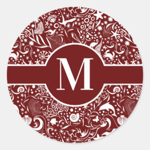 Sticker Rond Monogramme rouge Océan Motif initial Classic Round