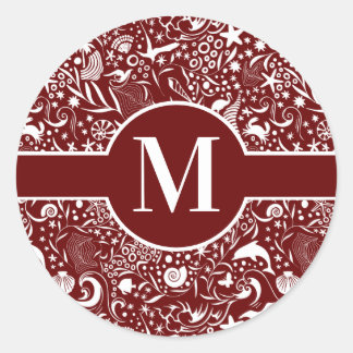 Sticker Rond Monogramme rouge Océan Motif initial Classic Round