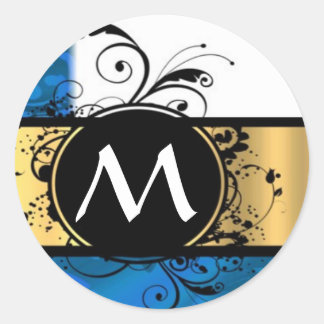 Sticker Rond Monogramme royal bleu et or
