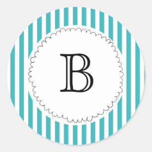 Sticker Rond Monogramme Ruffle Turquoise Classe Vintage Classiq