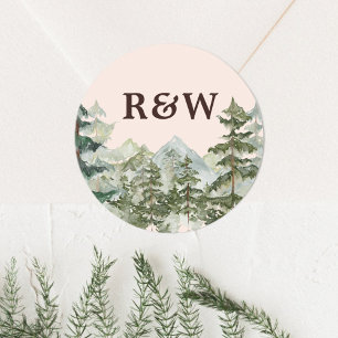 Sticker Rond Monogramme Russe Aquarelle Forêt Mariage de montag