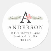 Sticker Rond Monogramme rustique | Adresse de retour de Noël (Devant)