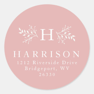Sticker Rond Monogramme rustique blush rose adresse de retour b