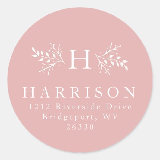 Sticker Rond Monogramme rustique blush rose adresse de retour b (Devant)