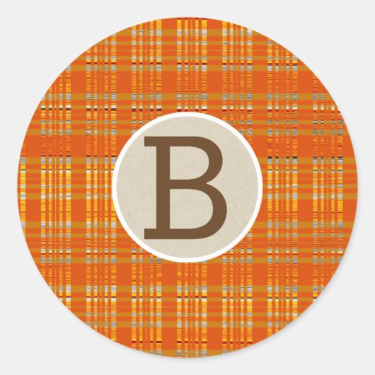 Sticker Rond Monogramme rustique Brown et plaqué orange (Devant)