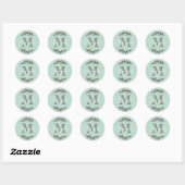 Sticker Rond Monogramme rustique élégant Floral Turquoise Burla (Feuille)