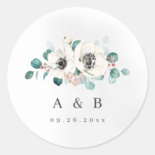 Sticker Rond monogramme rustique fleuri d'Eucalyptus anemone (Devant)