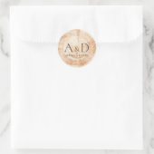 Sticker Rond Monogramme Rustique Mariage Bois Slice Custom (Sac)