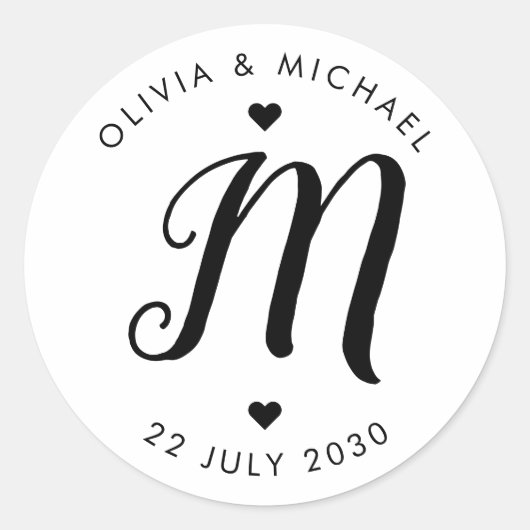 Sticker Rond Monogramme rustique Premier script de mariage Favo (Devant)