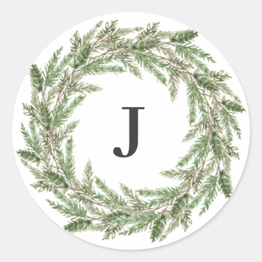 Sticker Rond Monogramme Rustique Verdure Pine Vacances en Wreat (Devant)