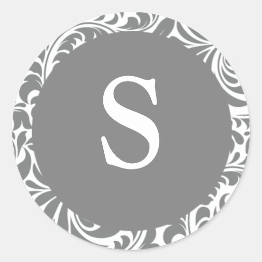 Sticker Rond Monogramme S Gris Gris Designer Mariage Monogramme (Devant)