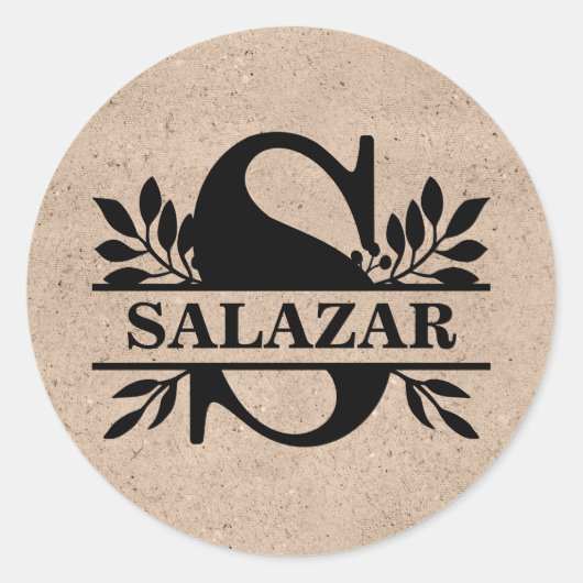 Sticker Rond Monogramme S partagé avec feuilles noires Faux Kra (Devant)