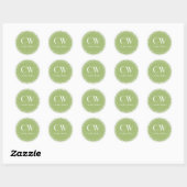Sticker Rond Monogramme Sage Green Damask (Feuille)