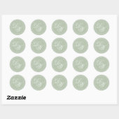 Sticker Rond Monogramme Sage Vert Simple Blanc Script 2 Initial (Feuille)