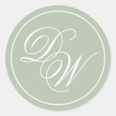 Sticker Rond Monogramme Sage Vert Simple Blanc Script 2 Initial (Devant)