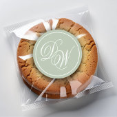 Sticker Rond Monogramme Sage Vert Simple Blanc Script 2 Initial