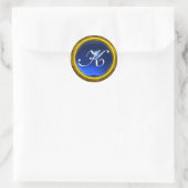 Sticker Rond MONOGRAMME SAPPHIRE MAGIQUE brillant jaune bleu (Sac)