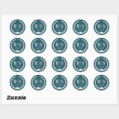 Sticker Rond Monogramme sarcelle de forêt simple riche (Feuille)