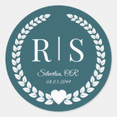 Sticker Rond Monogramme sarcelle de forêt simple riche (Devant)