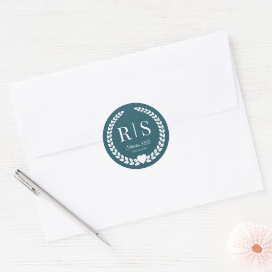 Sticker Rond Monogramme sarcelle de forêt simple riche (Enveloppe)