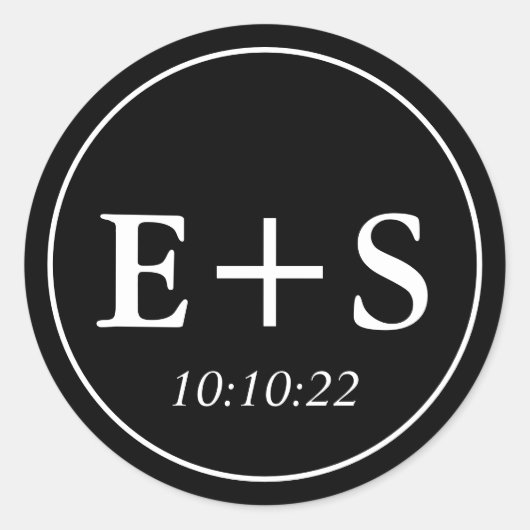 Sticker Rond Monogramme |Sceau d'enveloppe Mariage noir et blan (Devant)