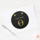 Sticker Rond Monogramme Script Bonne Anniversaire Noir Blanc Or (Enveloppe)