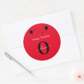 Sticker Rond Monogramme Script Bonne Anniversaire Rouge Noir Bl (Enveloppe)