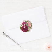 Sticker Rond Monogramme Script | Fleurs Rose et Bourgogne (Enveloppe)