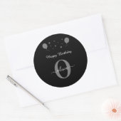 Sticker Rond Monogramme Script Joyeux anniversaire noir blanc g (Enveloppe)