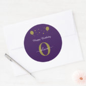 Sticker Rond Monogramme Script Joyeux Anniversaire Purple Blanc (Enveloppe)