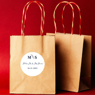 Sticker Rond Monogramme script marine bleu futur mr & mrs 