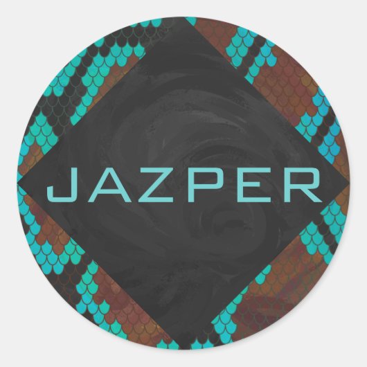 Sticker Rond Monogramme serpent impression Brown et Turquoise (Devant)