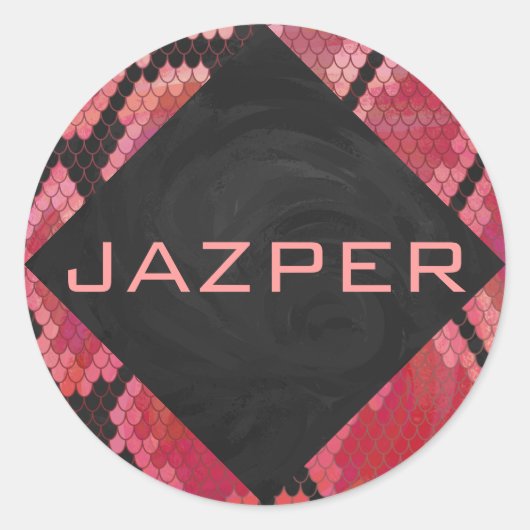 Sticker Rond Monogramme serpent noir et rouge imprimé (Devant)