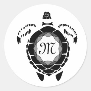 Sticker Rond Monogramme silhouette de la tortue noire Diamant