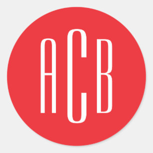 Sticker Rond Monogramme simple à trois lettres rouge et blanc