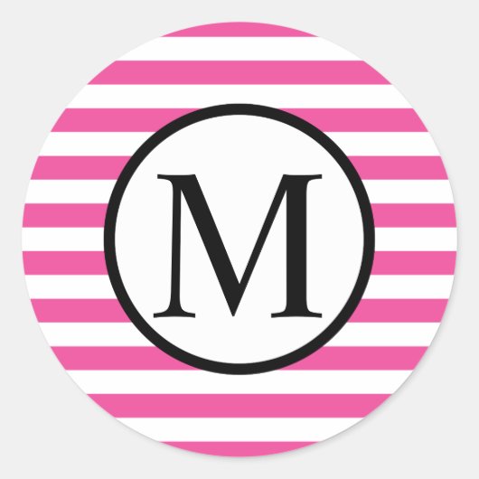 Sticker Rond Monogramme simple avec bande horizontale rose (Devant)