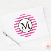 Sticker Rond Monogramme simple avec bande horizontale rose (Enveloppe)