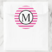 Sticker Rond Monogramme simple avec bande horizontale rose (Sac)
