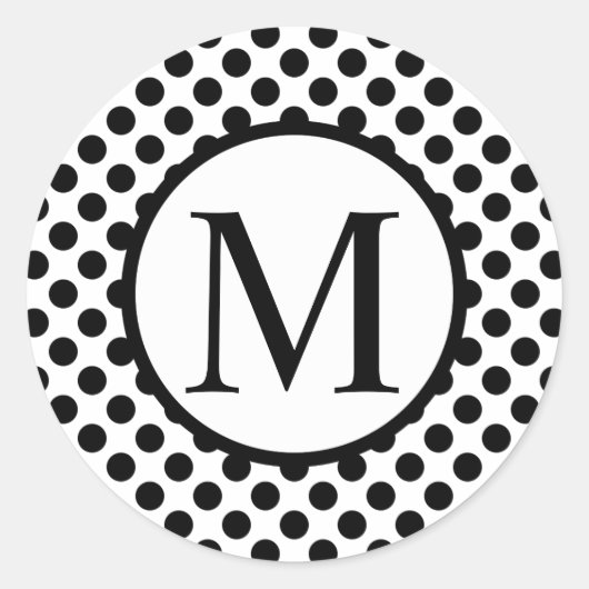 Sticker Rond Monogramme simple avec Pois noirs (Devant)