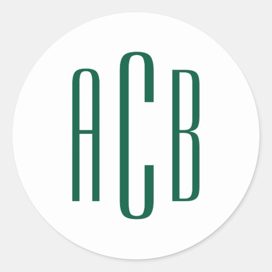Sticker Rond Monogramme simple de trois lettres vert chasseur (Devant)