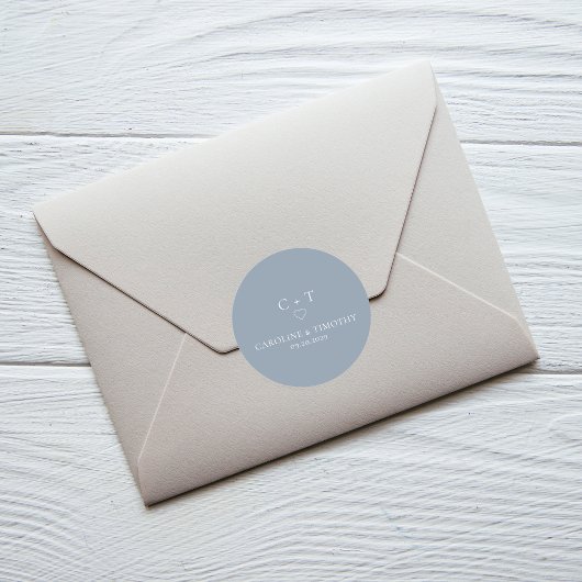 Sticker Rond Monogramme simple Mariage bleu foncé initial