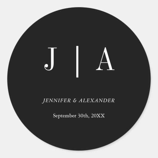 Sticker Rond Monogramme Simple Moderne Nom Couple Noir Et Blanc (Devant)